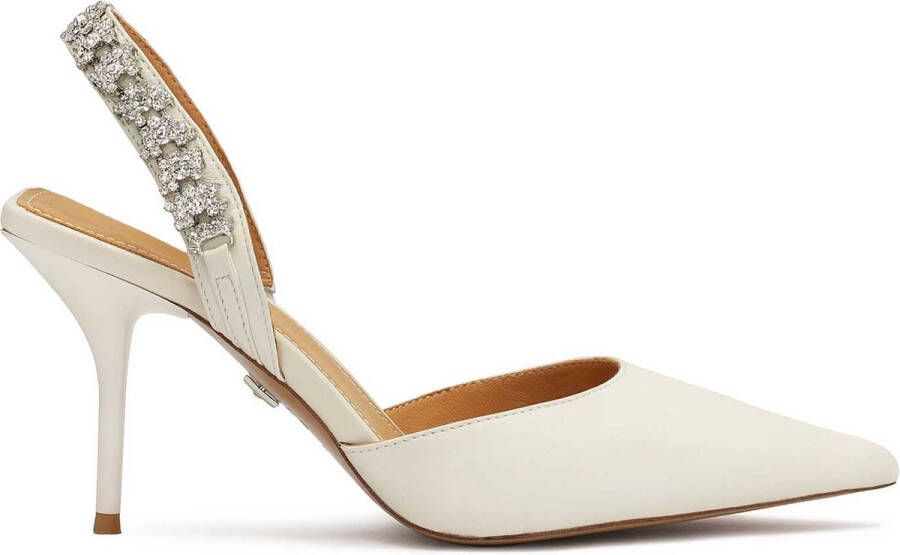 Kazar Ladies cream mules with a beautiful zirconium decoration on the heel