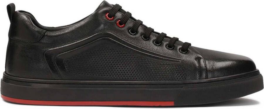 Kazar Leather black sneakers with perforation and red insert