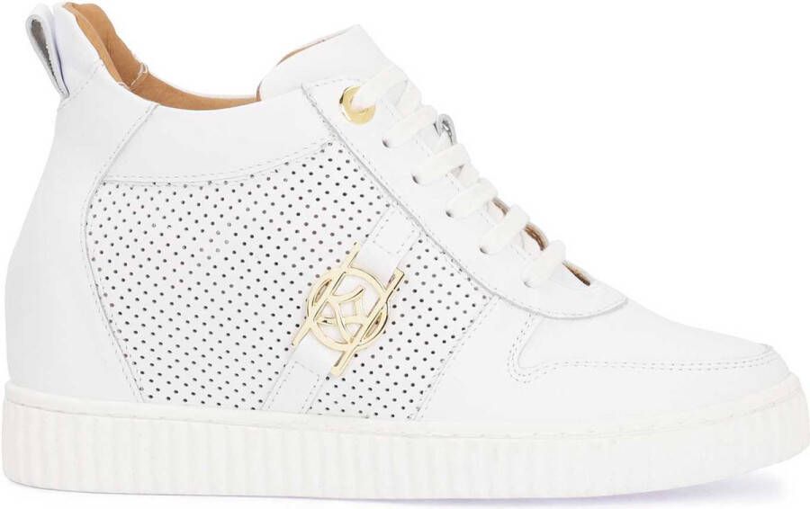 Kazar Leather white sneakers with perforation and hidden anchor