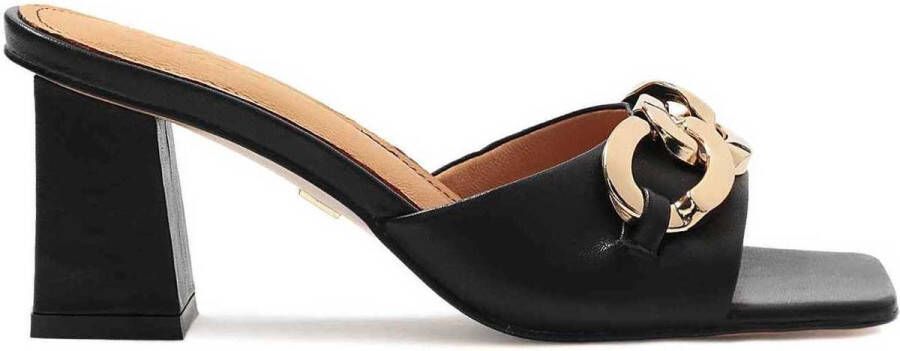 Kazar Leren stiletto muiltjes met chunky ketting Black Dames