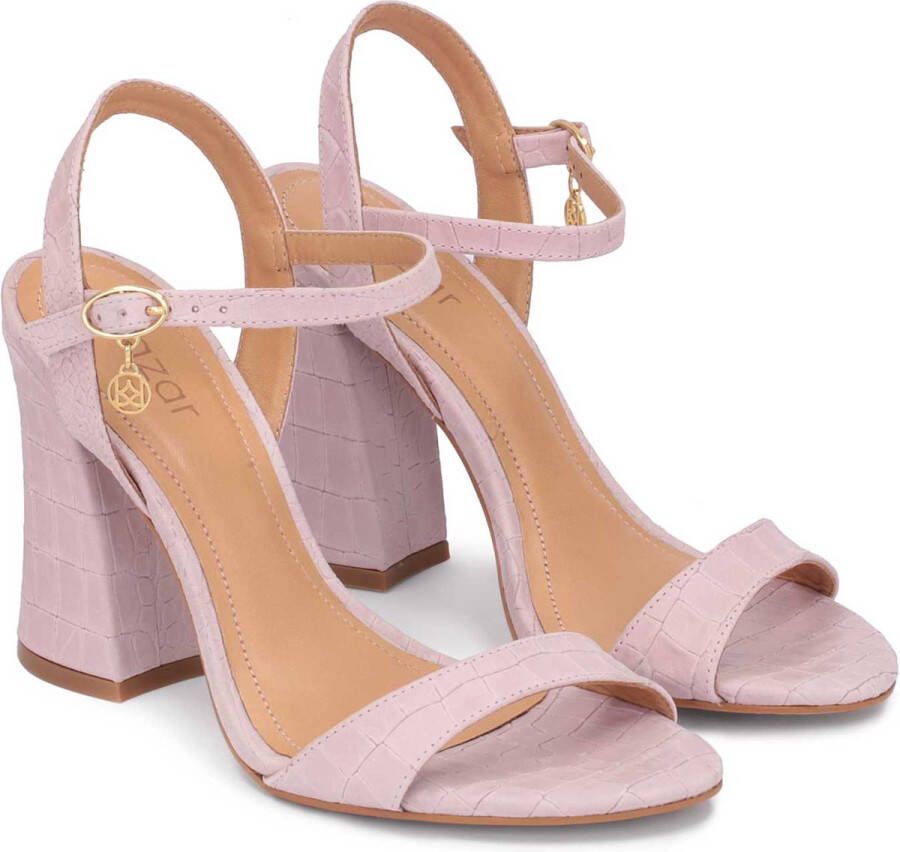 Kazar Lila nubuck sandalen met reliëf op hoge blokhak