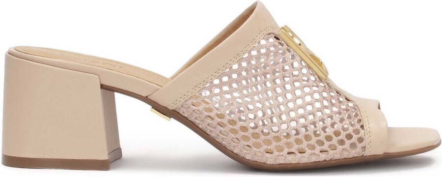 Kazar Muiltjes op brede hak met luchtig mesh materiaal Beige Dames