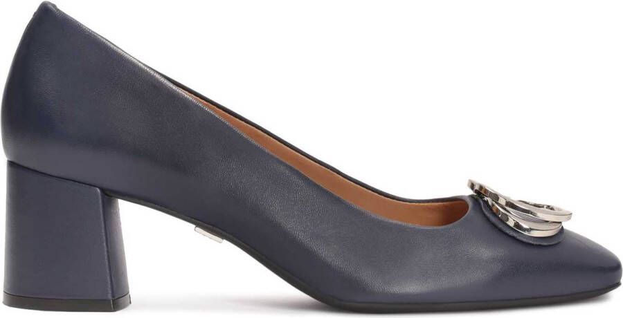 Kazar Navy blue leather pumps with metal embellishments