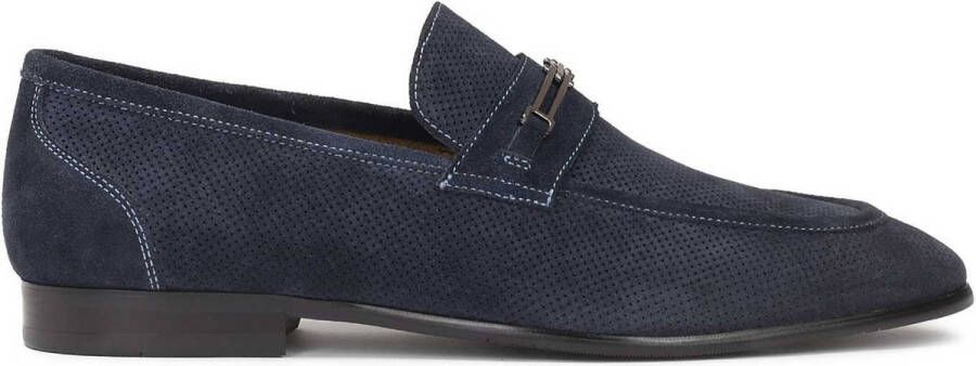 Kazar Navy blue loafers with perforation and metal embellishment