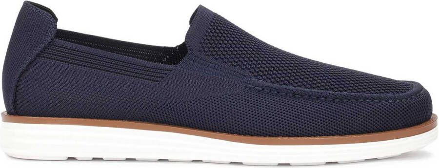 Kazar Navy blue slip on shoes in stretch fabric