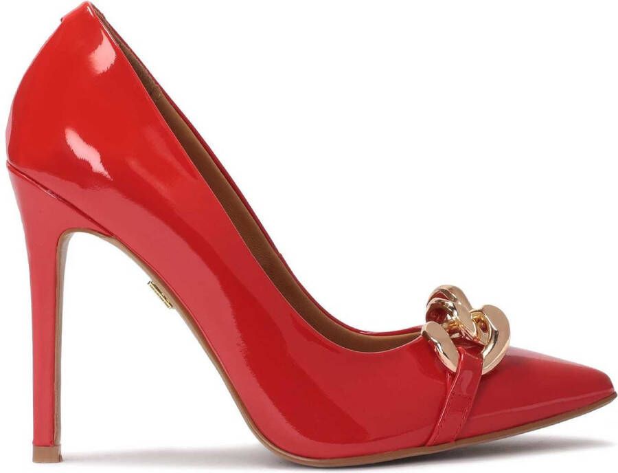 Kazar Red patent leather stilettos with a chain