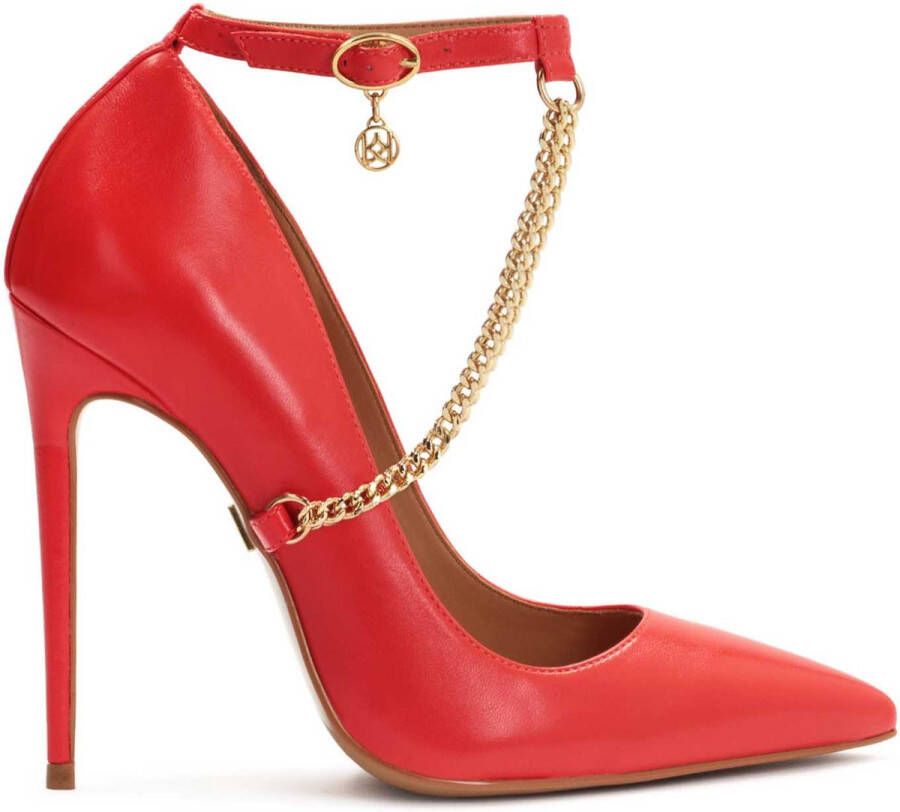 Kazar Red pumps with an ankle strap and a chain strap