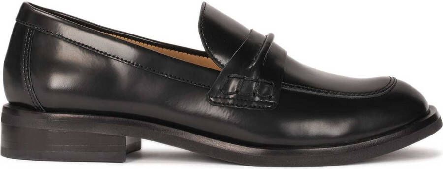 Kazar Slip-on black leather half shoes with aniline finish