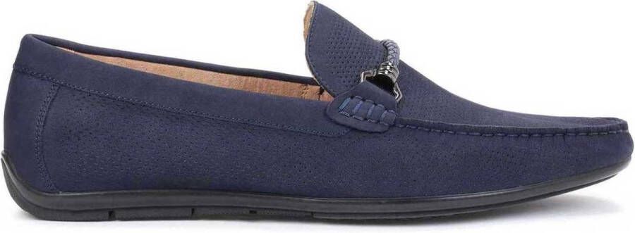 Kazar Stijlvolle nubuck marineblauwe mocassins voor heren met een applicatie