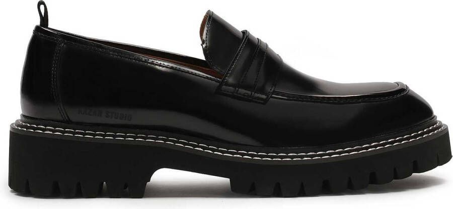 Kazar Studio Black loafers stitched with white thread