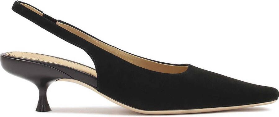 Kazar Studio Black suede pumps with open heel and extended nose