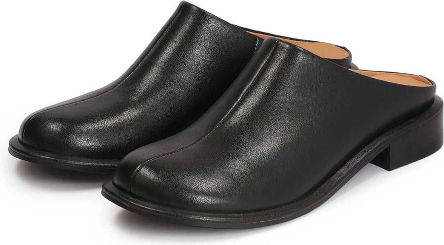Kazar Studio Zwarte leren slippers met een ingebouwde voorkant
