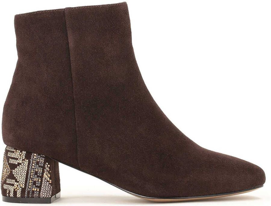 Kazar Suede enkellaarsjes op een hak versierd met zirkonium Brown Dames