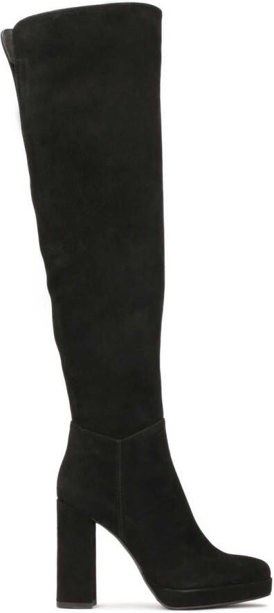 Kazar Suede musketiers met hoge hak en plateauzool Black Dames