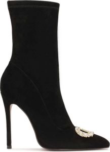 Kazar Suede stiletto heeled boots with large embellished brooch
