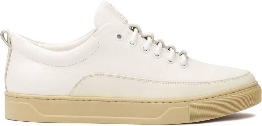 Kazar White leather sneakers on a beige sole