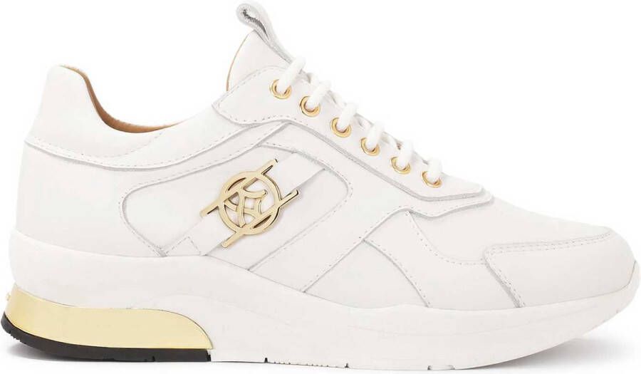 Kazar White leather sneakers with gold inserts