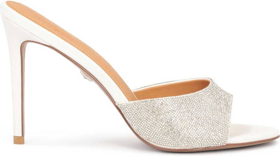 Kazar White leather wedding mules with crystals
