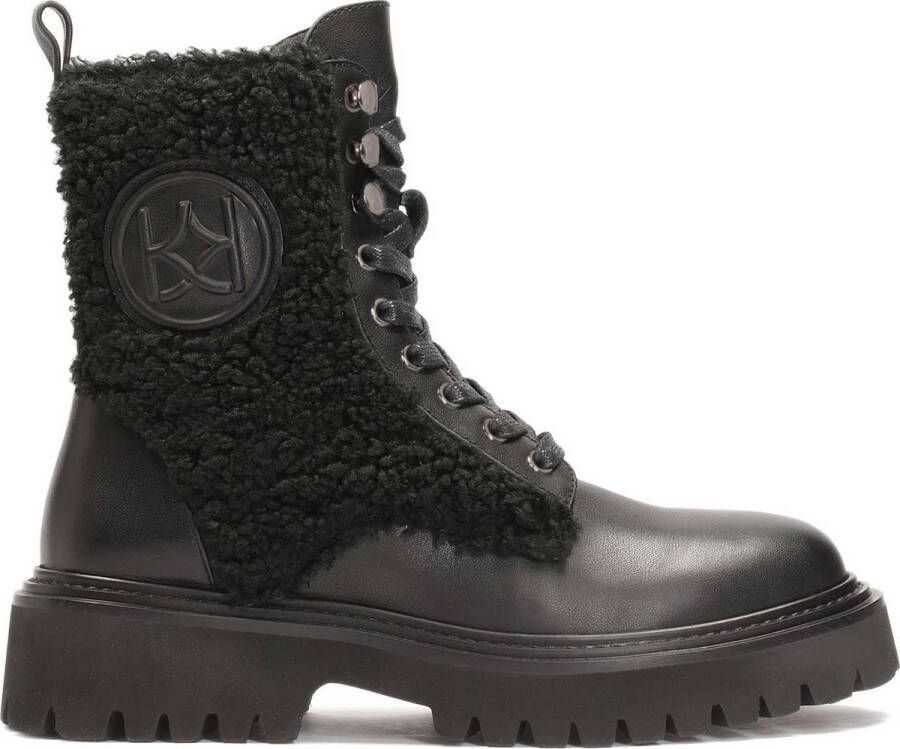 Kazar Leren laarzen voor dames met decoratieve schapenvacht Black Dames