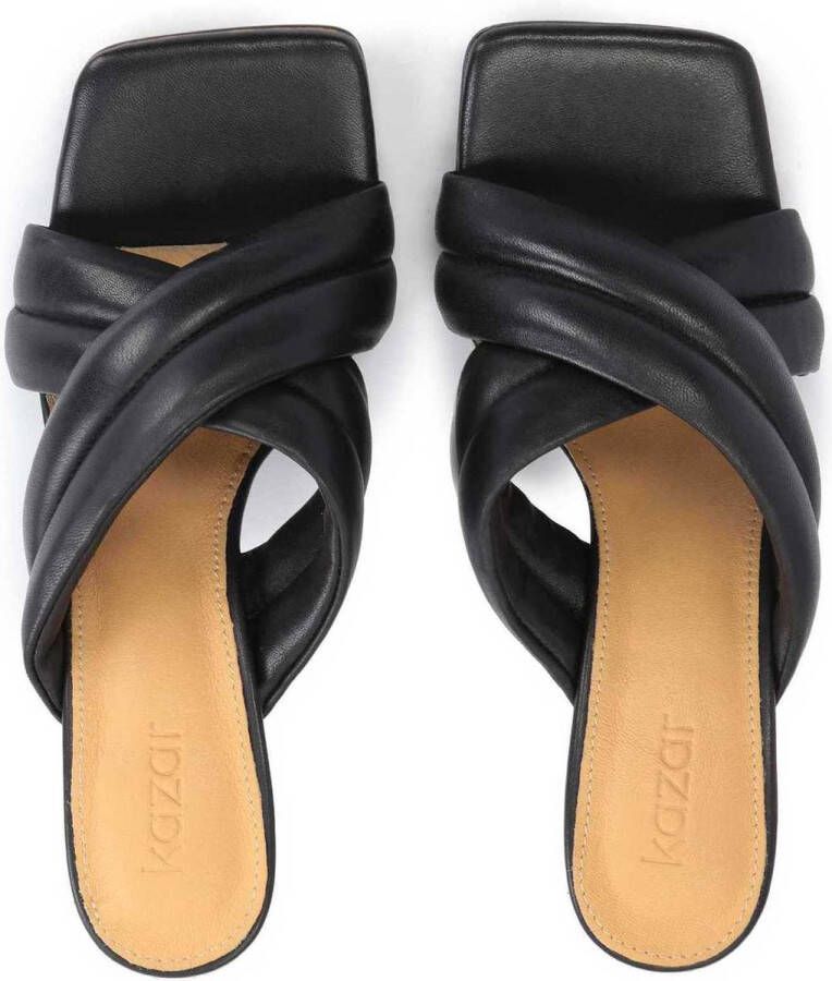 Kazar Zwarte elegante leren muiltjes met vierkante neus Black Dames