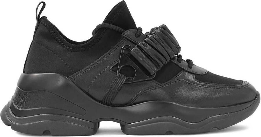 Kazar Zwarte sneakers met leren bandje en sok bovenwerk