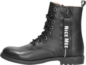 KEQ Meisjes veterboots Veterschoen hoog zwart