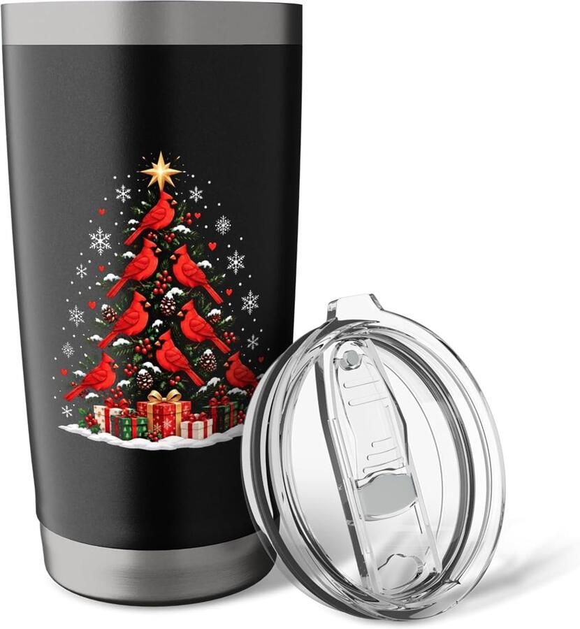 Kerstboom vogelliefhebber thermosbeker