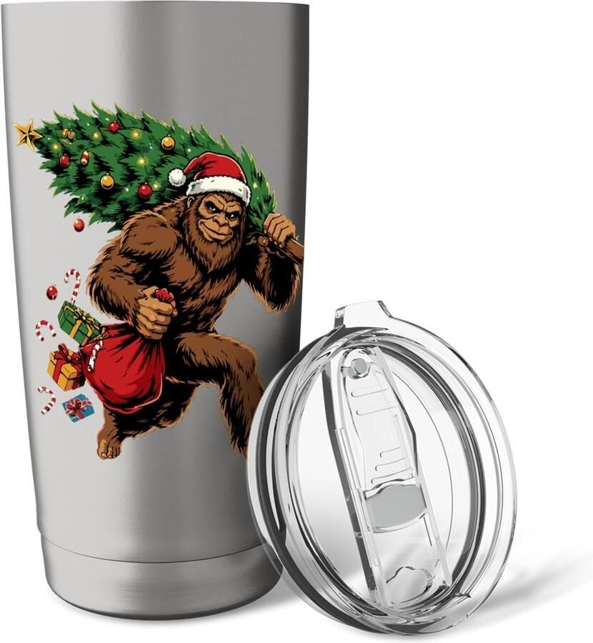 Kerstboomverlichting met Bigfoot-figuur dubbelwandige thermobeker