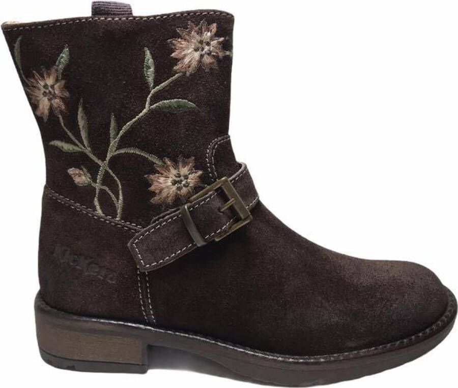 Kickers 3 bloemen rits laarsjes Wenda Dk bruin