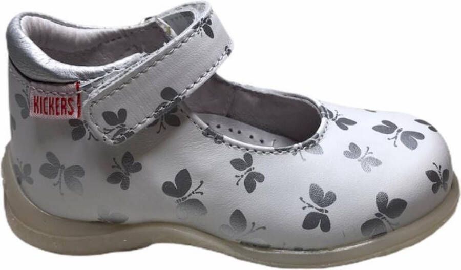 Kickers velcro ballerina Birba wit silver vlinders