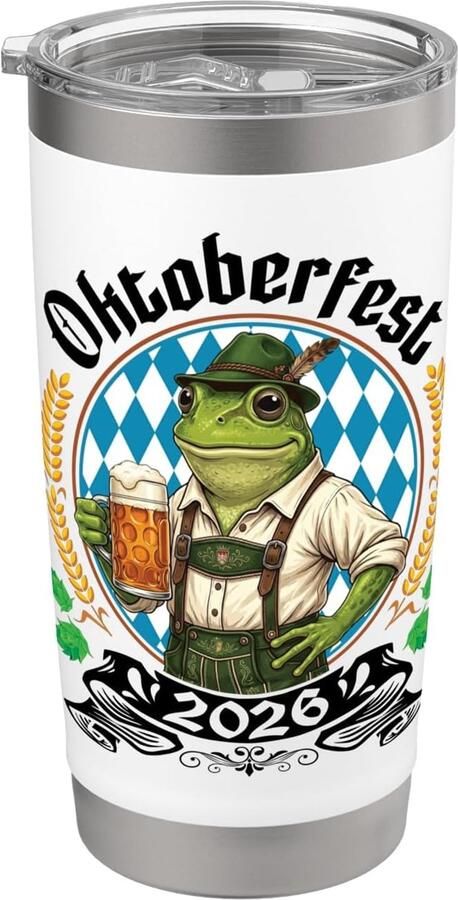 Kikker lederhose Beierse drank Oktoberfest 2026 dubbelwandige thermobeker