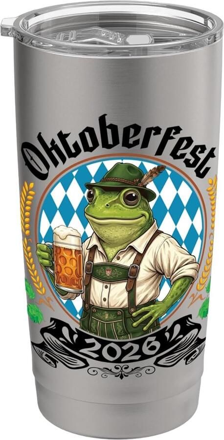 Kikker lederhose Beierse drank Oktoberfest 2026 dubbelwandige thermobeker