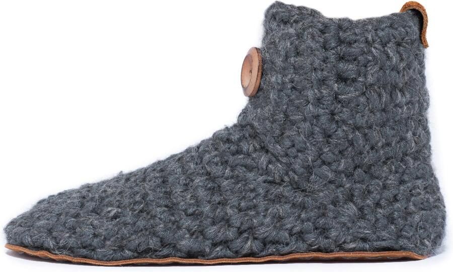 Kingdom of Wow Sloffen Hoog Barefoot Wol Charcoal Grijs Handgemaakt