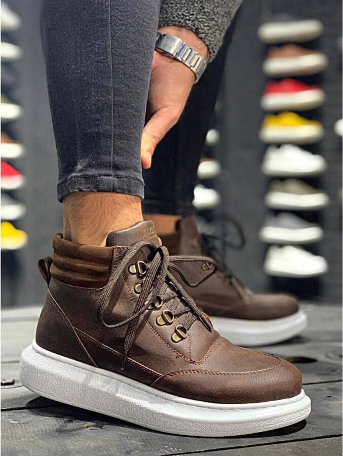 Knack Heren Sneaker bruin hoge sneakers schoenen comfortabele