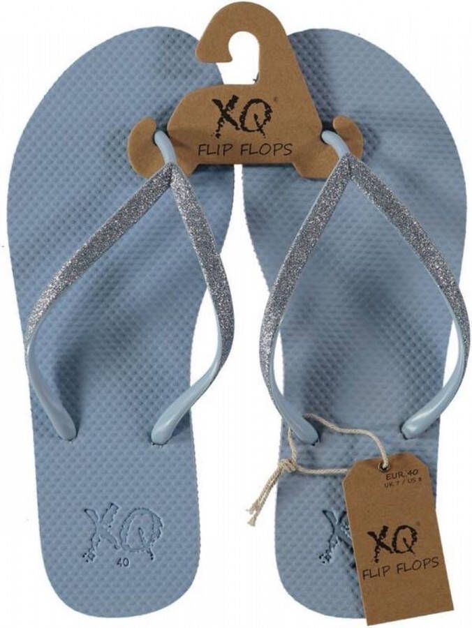 XQ Footwear Flipflops Dames Teenslippers Lichtblauw met glitters