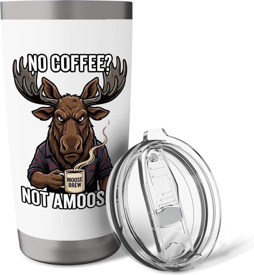 Koffiebeker met grappige eland dubbelwandig roestvrij staal