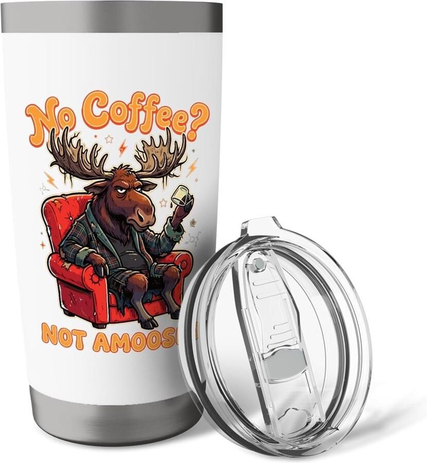 Koffiebeker met grappige eland dubbelwandig roestvrij staal