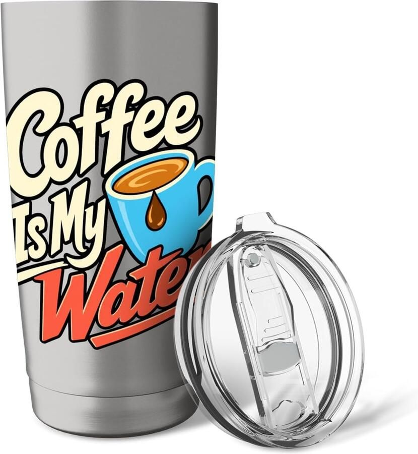 Koffiebeker met grappige tekst dubbelwandig roestvrij staal