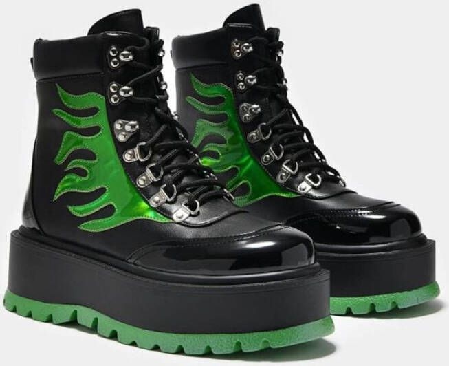 Koi CHA Hologram Flame Boots Geveterde laarzen zwart-groen Dames