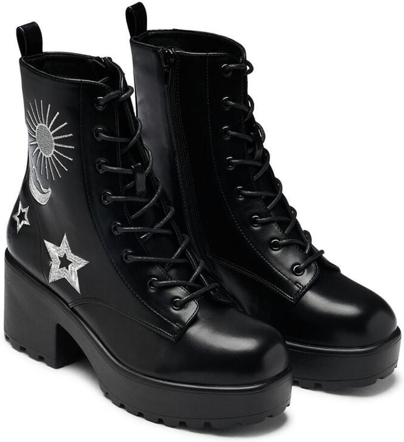 Koi Astro Silver Star & Moon Chunky Boots Laars zwart Dames
