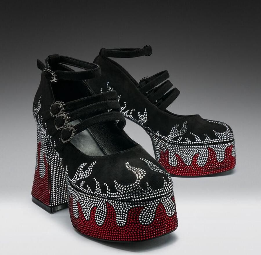 Koi BLAZED FLAMES STRAPPY HEELS BLACK Hoge hak zwart-rood Polyurethaan