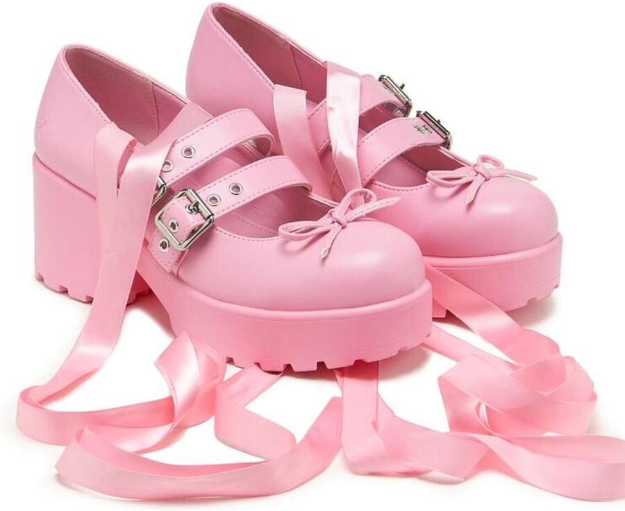 Koi Miyako Lace Up Ballet Shoes Hoge hak roze PVC
