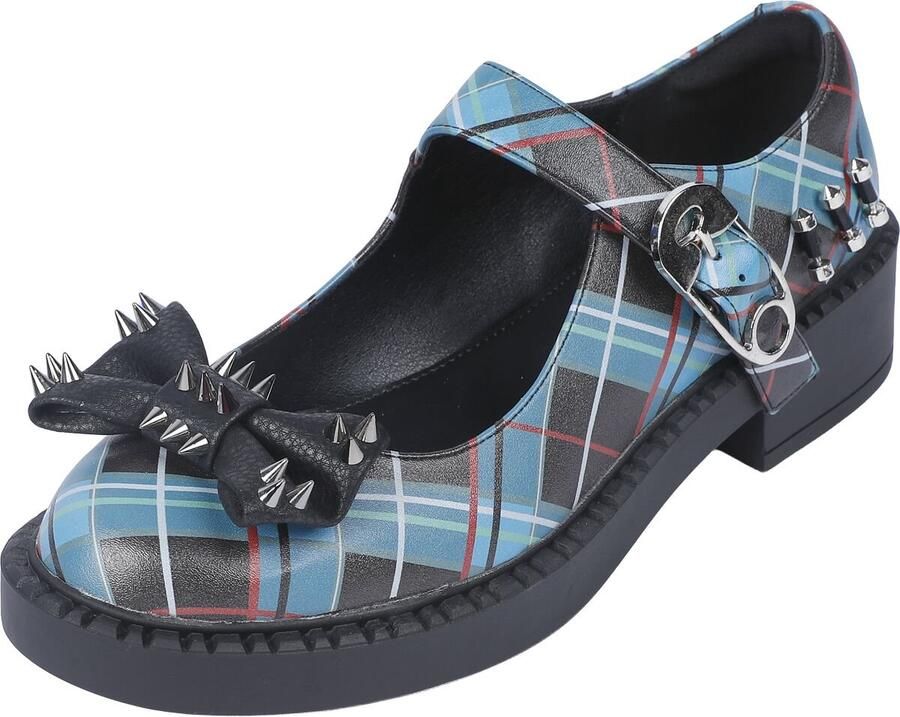 Koi Monster High Simulacrums Plaid Mary Janes Hoge hak zwart-groen PVC