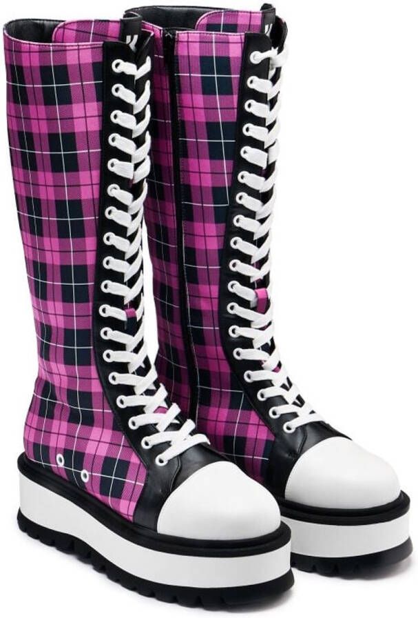 Koi Salvius Safety Pin Military Lace Up Boots Geveterde laarzen zwart-felroze Dames