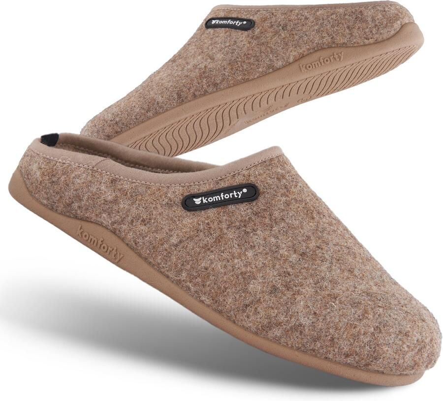 Komforty Pantoffels Bruin Duurzaam Antislip Unisex Topkwaliteit Sloffen van Italiaans wol Uitneembare traag schuim zool