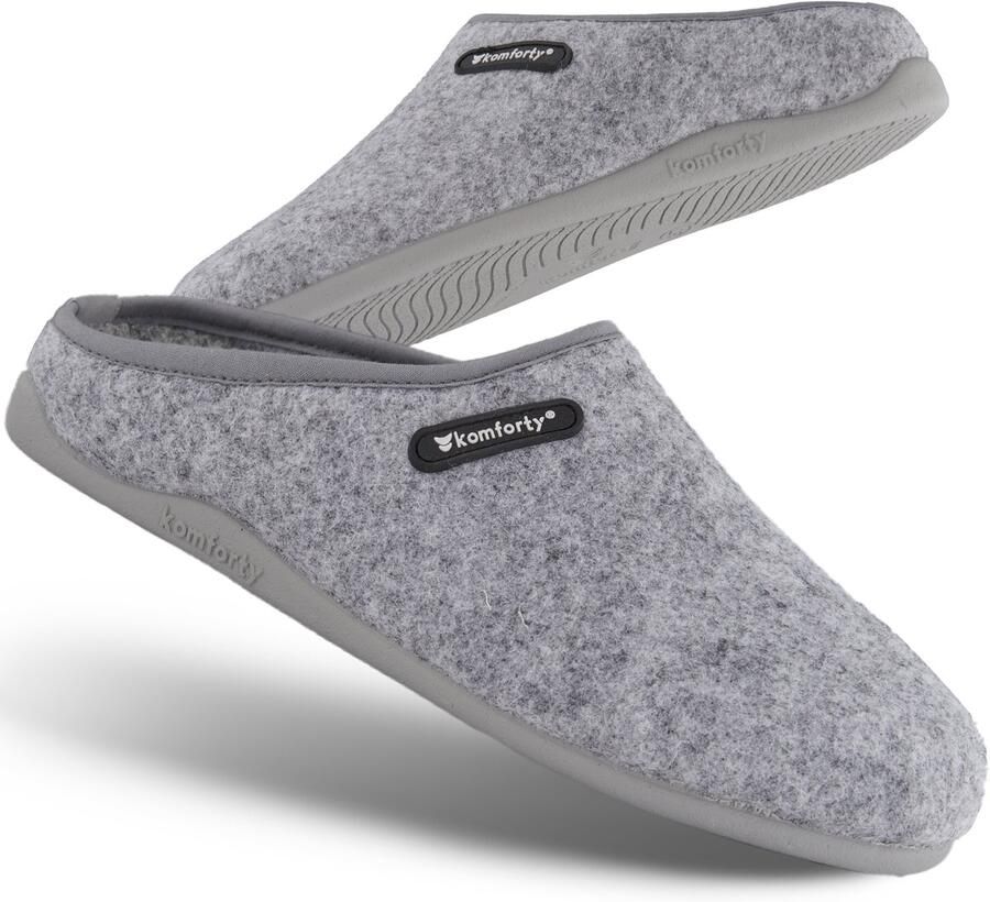 Komforty Pantoffels Grijs Duurzaam Antislip Unisex Topkwaliteit Sloffen van Italiaans wol Uitneembare traag schuim zool