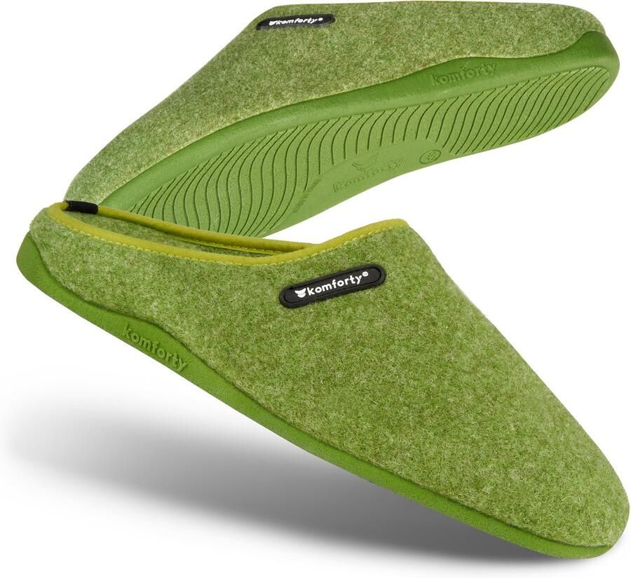 Komforty Pantoffels Groen Duurzaam Antislip Unisex Topkwaliteit Sloffen van Italiaans wol Uitneembare traag schuim zool