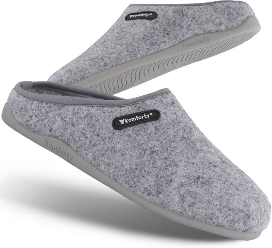 Komforty Pantoffels Grijs Duurzaam Antislip Unisex Topkwaliteit Sloffen van Italiaans wol Uitneembare traag schuim zool
