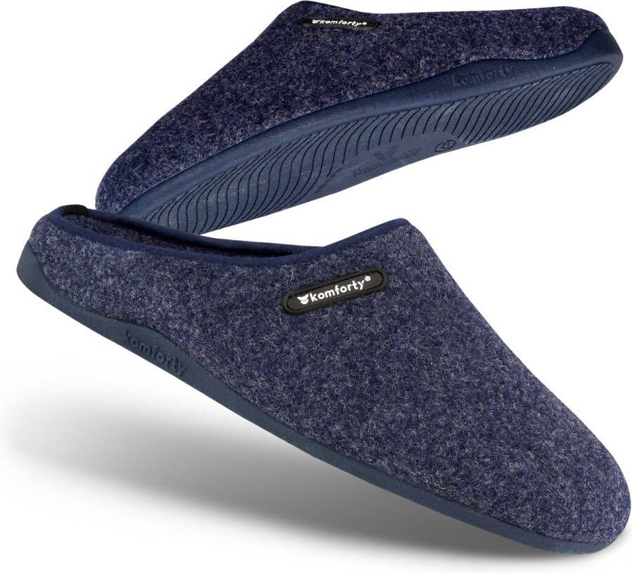 Komforty Pantoffels Marineblauw Duurzaam Antislip Unisex Topkwaliteit Sloffen van Italiaans wol Uitneembare traag schuim zool