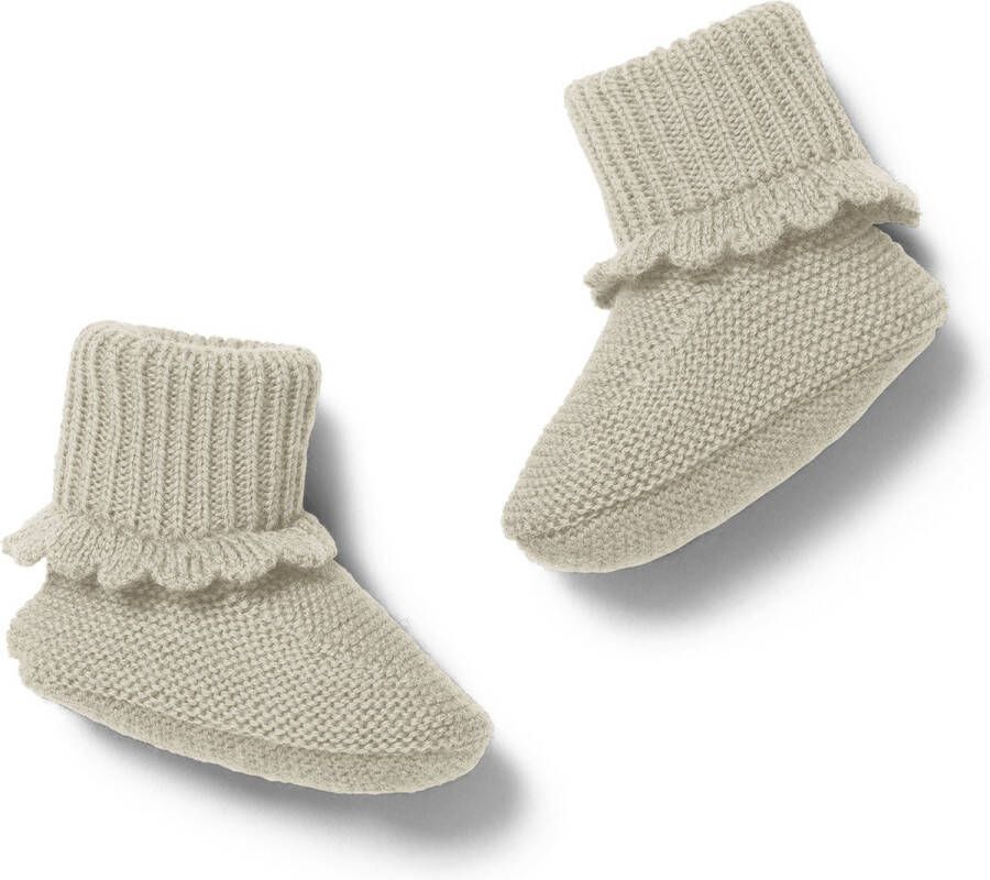 Konges Sløjd Vitum Booties Almond Milk 3-6M Wollen Baby Slofjes Beige Babyslofjes Wol Newborn Booties